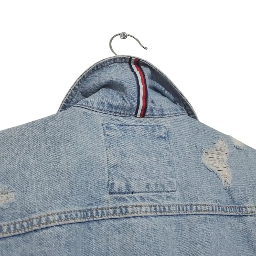 Tommy Hilfiger | Distressed Denim Trucker Jacket 100% Cotton with Logo